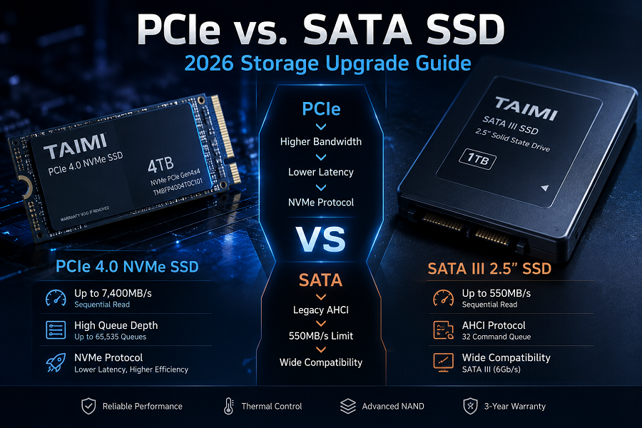 PCIe NVMe SSD and SATA SSD interface comparison for storage upgrades