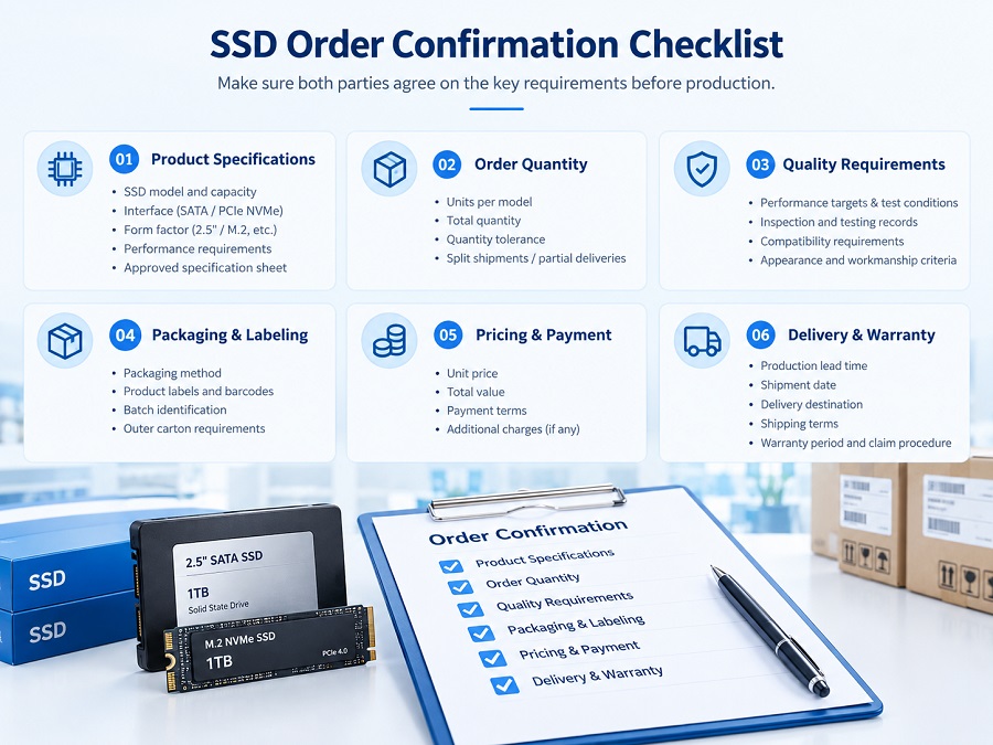 SSD order confirmation checklist for bulk procurement