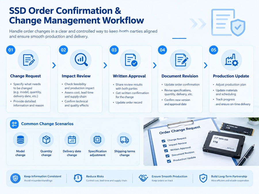 SSD order confirmation and change management workflow