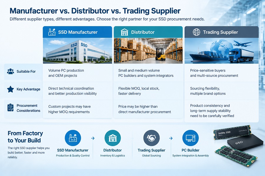 SSD supplier comparison between manufacturer distributor and trading supplier