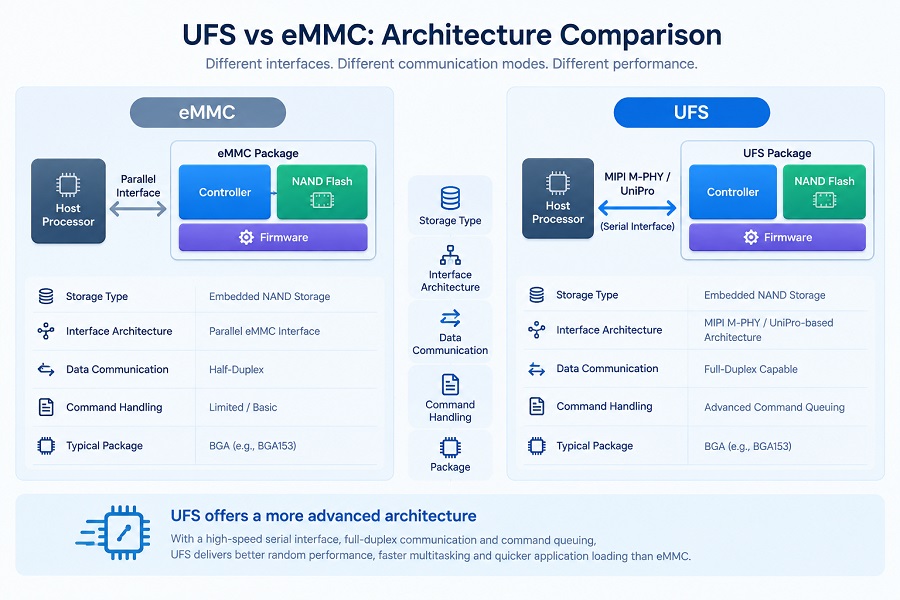 UFS vs eMMC architecture and interface comparison