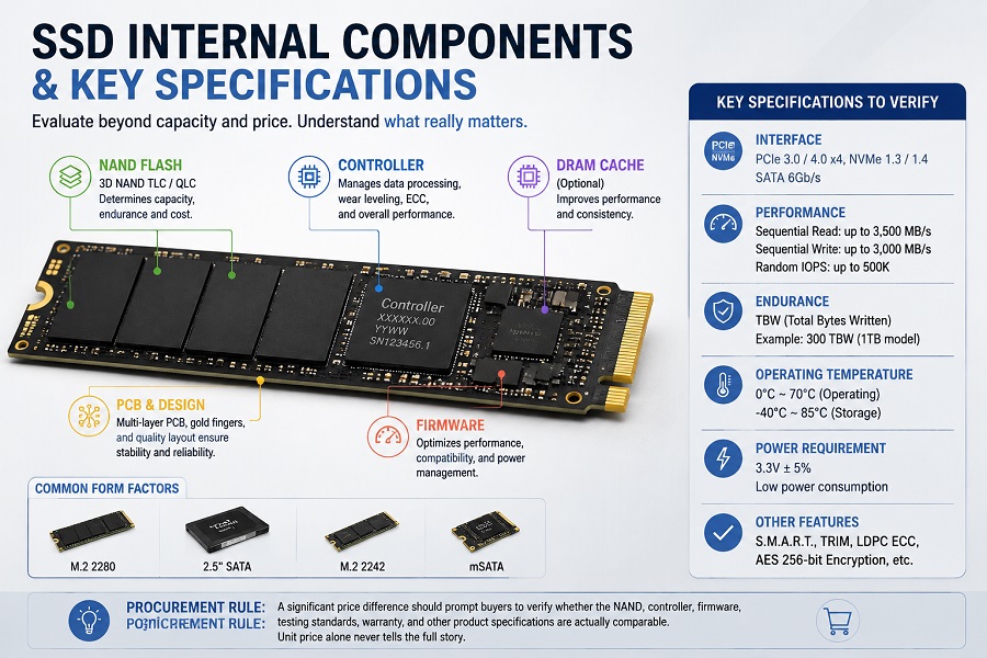 SSD internal components and specifications for supplier evaluation