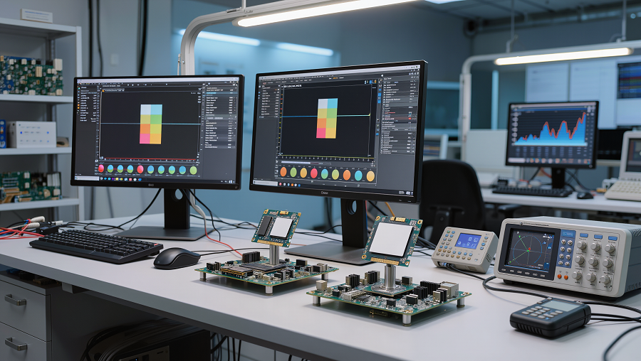 SSD compatibility testing process in semiconductor laboratory with motherboard and performance validation
