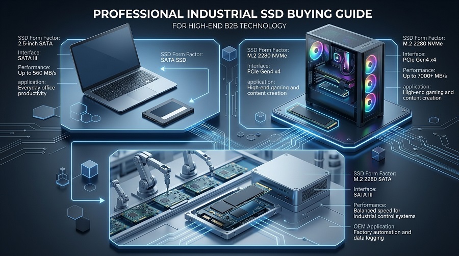 SSD Buying Guide 2026 with SATA SSD, M.2 SSD, and NVMe SSD selection for PC, laptop, and OEM applications