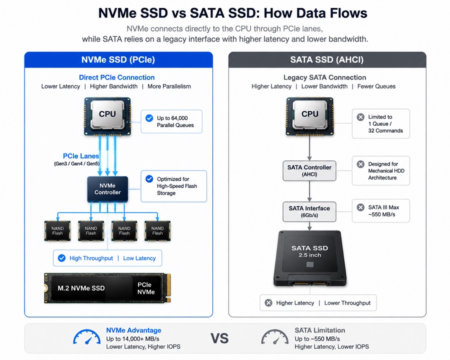 How NVMe SSD connects to CPU through PCIe lanes