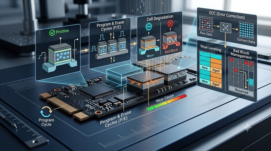 NAND flash wear mechanism and SSD endurance management