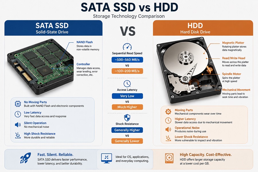 SATA SSD vs HDD storage technology comparison
