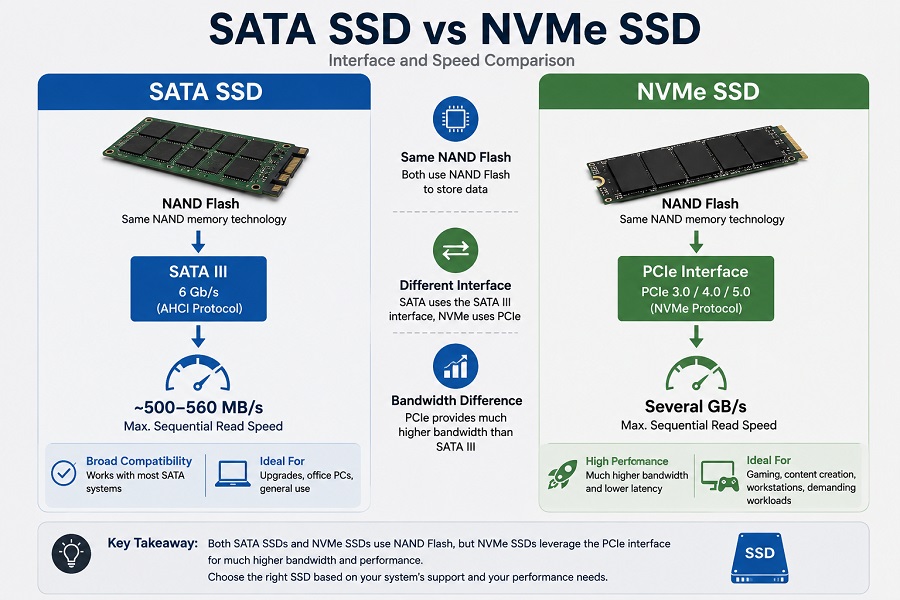 SATA SSD vs NVMe SSD interface and speed comparison