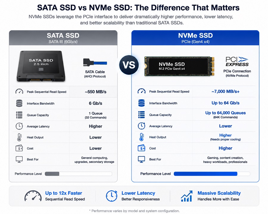 SATA SSD vs NVMe SSD speed and interface comparison