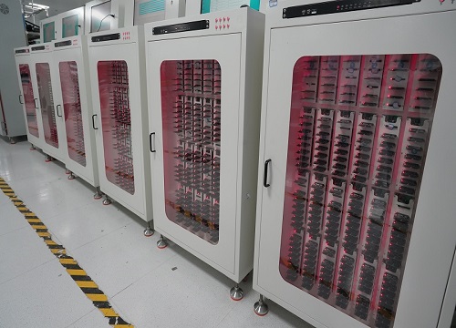 SSD burn-in testing equipment in a semiconductor manufacturing facility