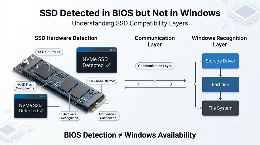 SSD detected in BIOS but not recognized in Windows operating system